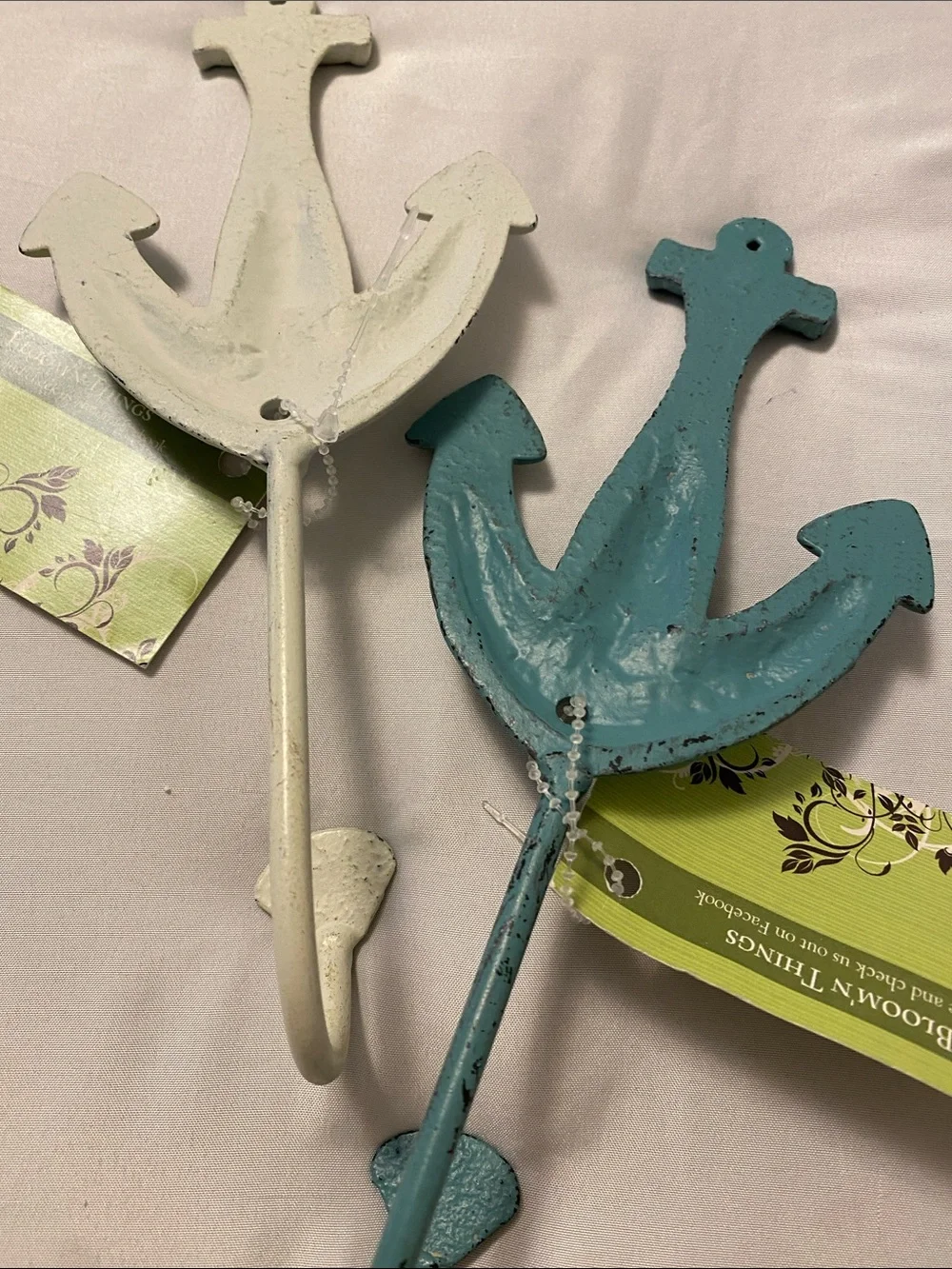 Coastal Metal Anchor Wall Hook - White and Teal